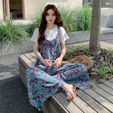 法式高级感宽松碎花背带裤女夏2025新款绝美今年流行松弛感连衣裤，女装套装/套裙，2C125