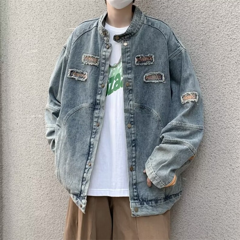 2023春秋新款宽松机车贴布绣水洗做旧牛仔外套女夹克上衣N2129,男装夹克,星座1116A-1（原606A）