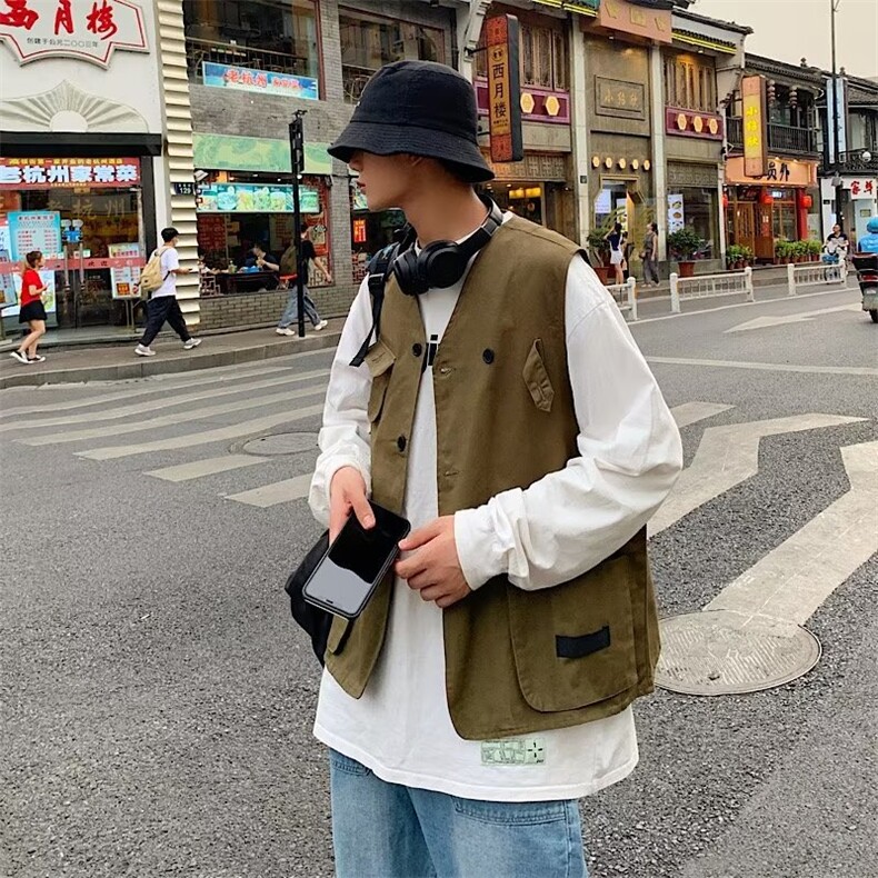 夏季日系复古多口袋工装马甲男潮流街头宽松背心外套W3510-P32,男装背心/马甲,星座512-2