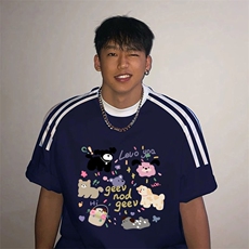 夏季美式高街重磅纯棉三条杠织带撞色男女短袖T恤ZD582-特P30，男装T恤，电商A486