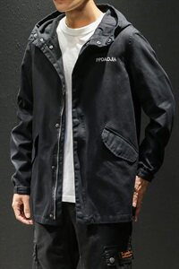 2021春秋季新款日系黑墙潮男大码中长燕尾连帽夹克外套J983-P75图片