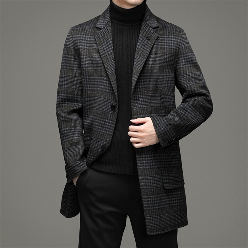羊毛呢外套男秋冬季中长款西装翻领妮子风衣休闲大衣ZG2806-P315图片