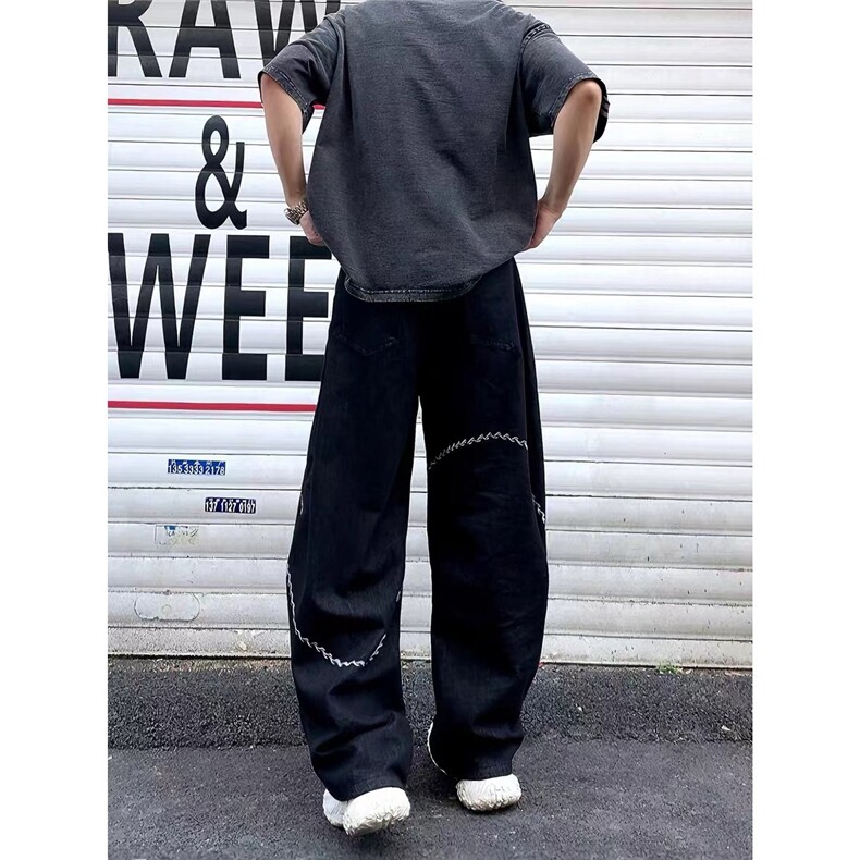 阔腿牛仔裤男夏季美式复古宽松休闲高级感廓形弯刀裤LY92733-p53,男装牛仔裤,星座1008