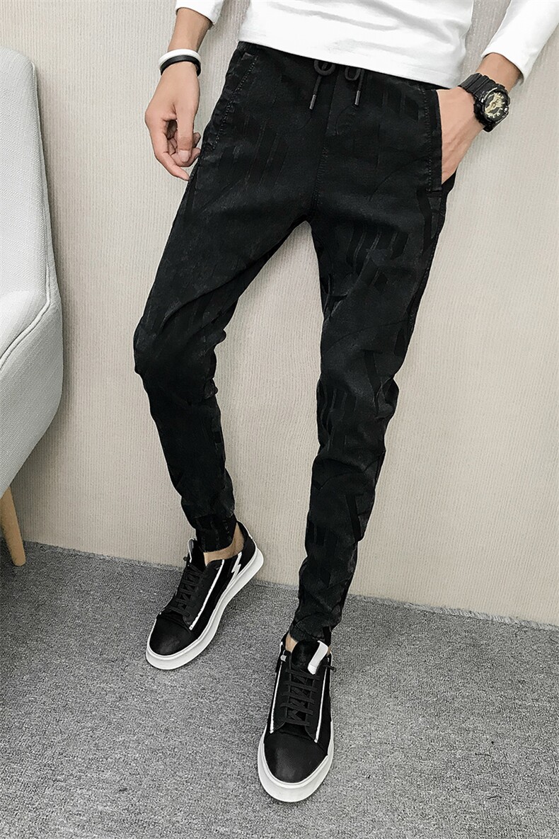 C301-K06#新款社会精神小伙树皮纹修身小脚哈伦裤休闲裤P55,男装休闲裤,电商C301