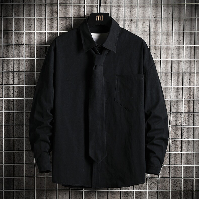 LC42099-P45痞帅领带长袖衬衫男士大码dk制服男jk衬衣男网格挂拍,男装衬衫,电商A040A