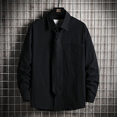 LC42099-P45痞帅领带长袖衬衫男士大码dk制服男jk衬衣男网格挂拍，男装衬衫，电商A040A