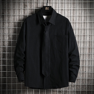 LC42099-P45痞帅领带长袖衬衫男士大码dk制服男jk衬衣男 网格挂拍图片