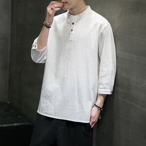 风春夏新款棉麻短袖t恤男宽松大码七分袖QT6008-1/T064/P45图片