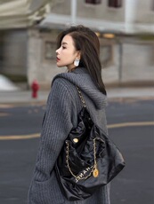 开衫女中长款V领秋冬连帽单排扣休闲宽松针织衫，女装羊毛衫，恩泰羊绒