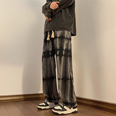 牛仔裤男春季新款扎染直筒高腰宽松阔腿裤长裤N09201-P40，男装牛仔裤，星座308B-1