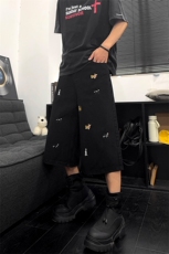 B221美式ins高街宽松小狗刺绣七分牛仔裤短裤LK25535-特P45控78，男装牛仔裤，电商B221