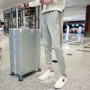 休闲九分裤子男夏季薄款网红潮牌潮流时尚百搭条纹小脚运动裤图片