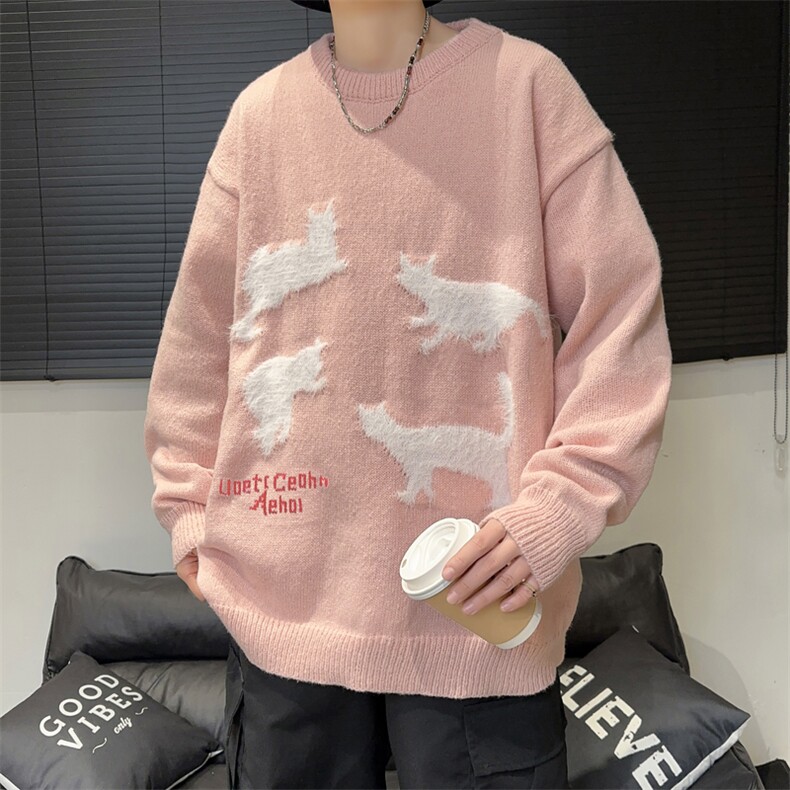 秋冬季新款动物图案圆领针织衫潮流慵懒风毛衣上衣,男装针织衫/毛衣,星座410-6（原星座1304-1）