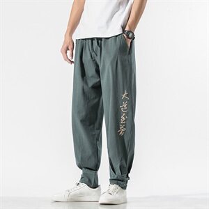 盘扣休闲风九分裤文字绣花哈伦裤灯笼裤9分裤QT6025-K209-P50图片