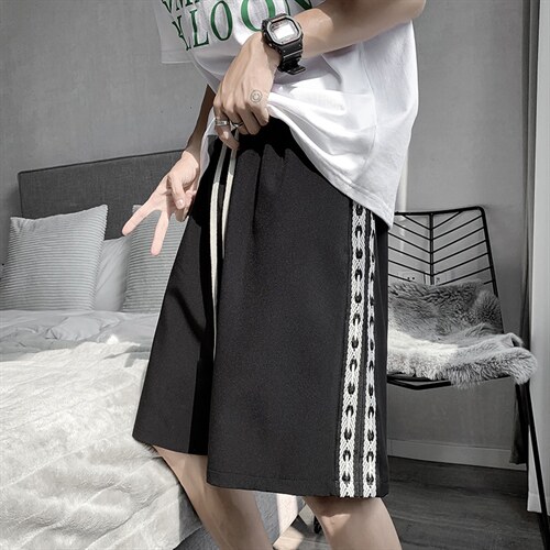 现货夏季织带拼接运动短裤宽松大码五分裤休闲裤男 A071-DK18-P25图片