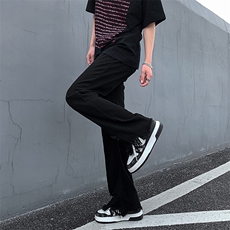 现货黄泥美式vibe裤高街黑色破洞微喇直筒毛边牛仔裤男K890-P55，男装牛仔裤，星座205