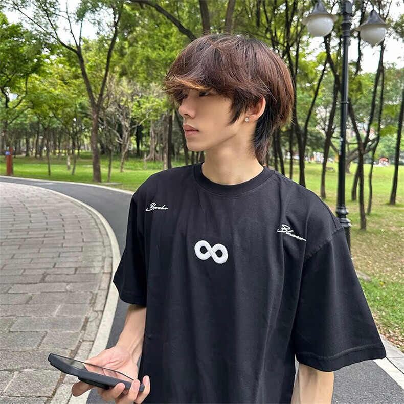 万针全刺绣解构设计260克重磅双纱纯棉高品质美式高街短袖T恤特35,男装T恤,电商A486