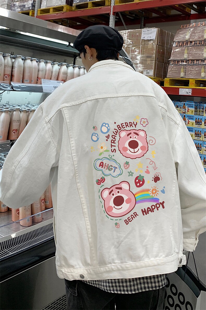 2025春季港风大码草莓熊印花情侣牛仔夹克外套男JK559-P6588,男装夹克,星座912-1（原星座914-5）