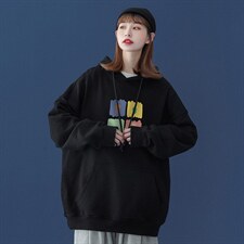 中性秋季潮流卡通印花上衣宽松连帽卫衣W227P35控58加绒P45，男装卫衣，A247A