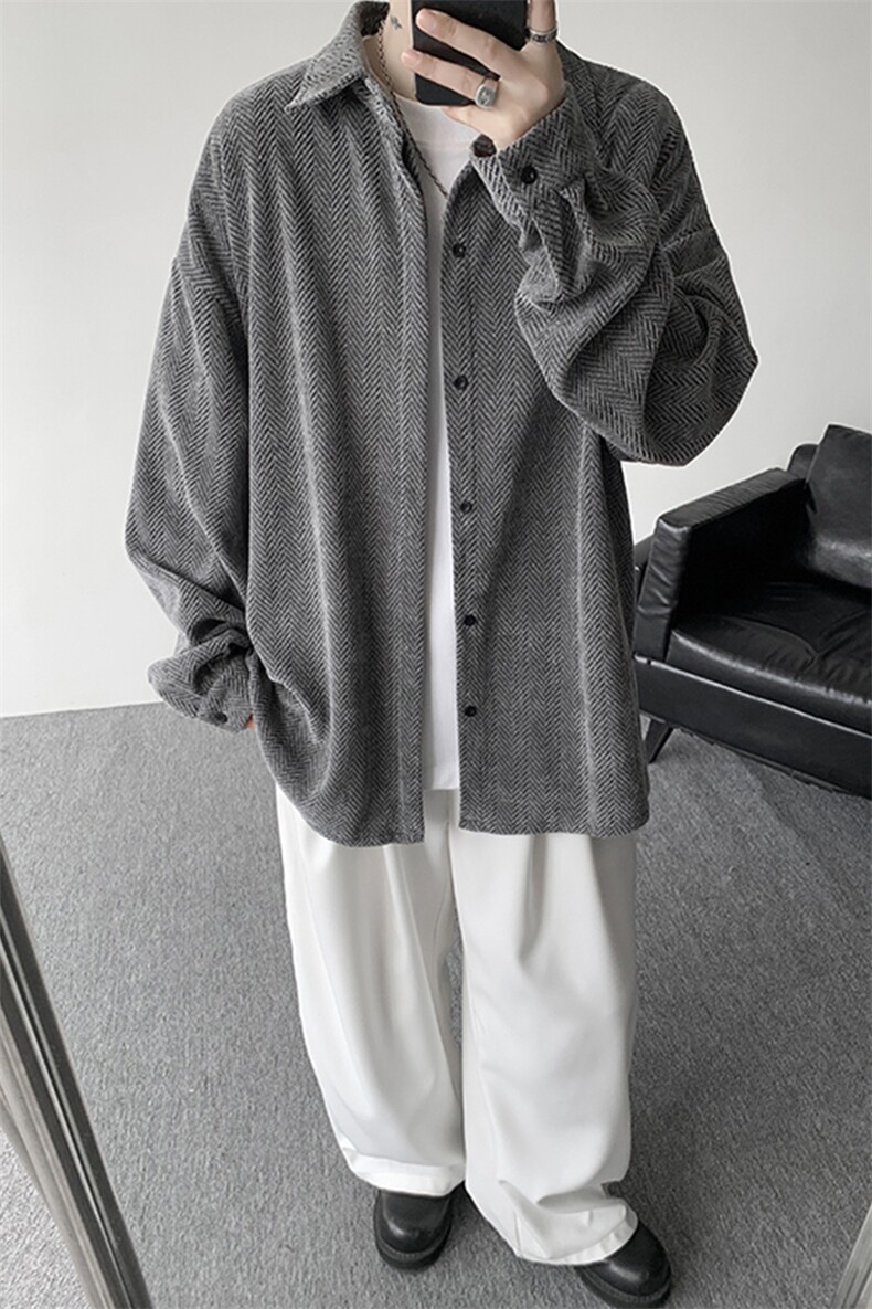 8XL-M人字纹小香风衬衫男生春秋衬衣宽松慵懒垂感外套CS29008P45,男装衬衫,电商B312