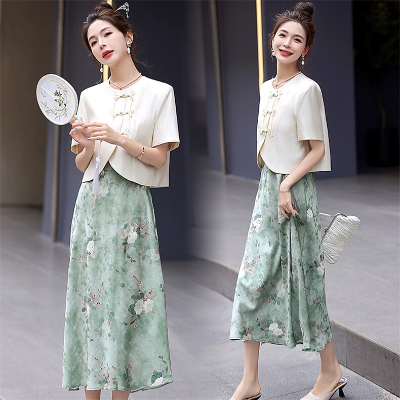 2024夏装新款时尚潮流简约气质优雅G风新中式两件套套装，女装套装/套裙，芭米依尚
