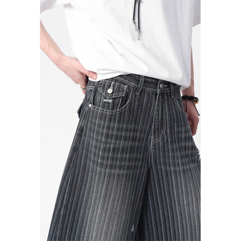 C315-Q7629微破洞风格店西服袋高品质钉扣条纹7分牛仔裤(P48X78)7,男装牛仔裤,电商C315