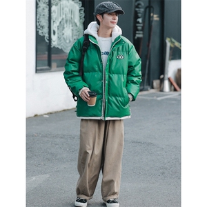 冬季港风潮假两件PU皮棉衣外套加绒时尚棉服男士8132-P145控价188图片