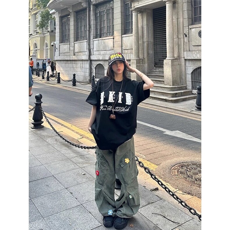 国潮街头风小香贴布珍珠男女款圆领T恤宽松半袖纯棉凉感夏季短袖，男装T恤，星座603-2