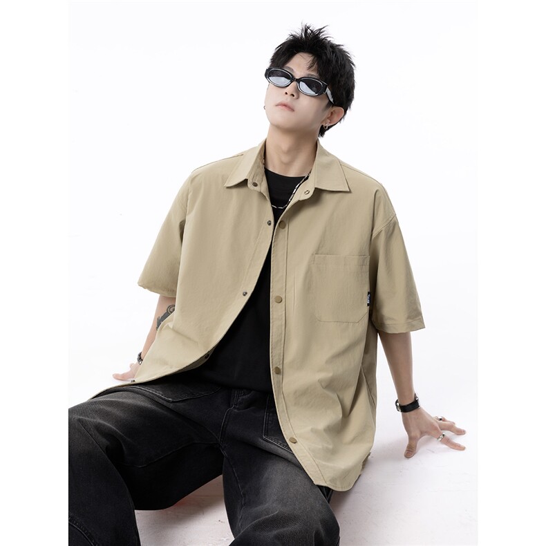 2025夏装短袖衬衫百搭透气男士衬衣纯色宽松C02-P38,男装衬衫,电商042