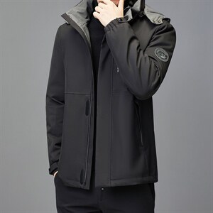 CB0007冬季男士派克服可脱卸兔毛内胆连帽中长款风衣P350图片