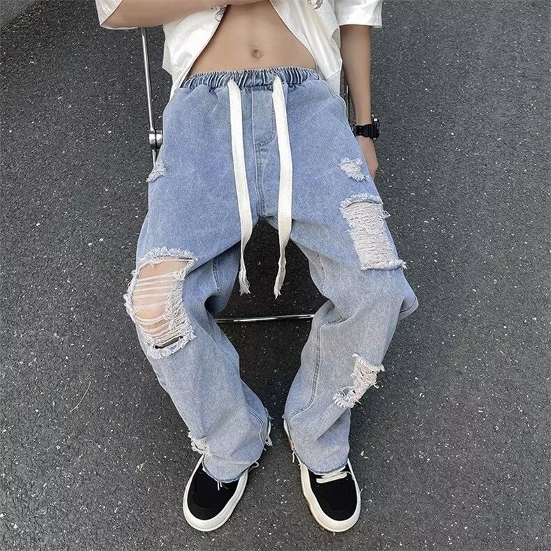牛仔裤男春季破洞气质潮流ins新款直脚潮休闲长裤,男装牛仔裤,星座410-7