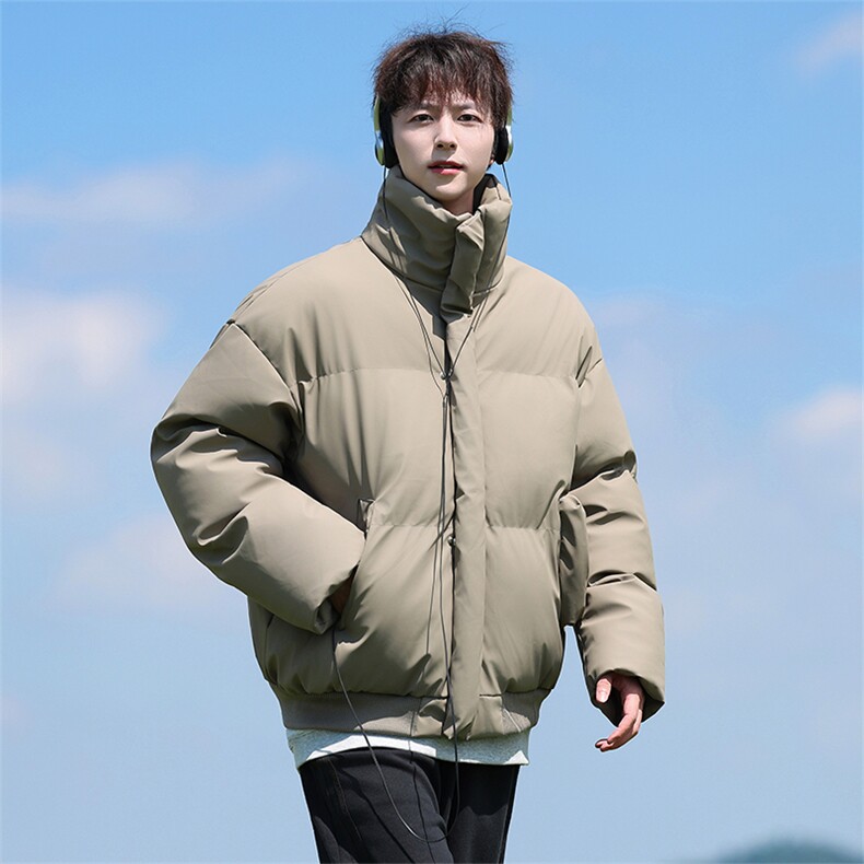 现货5W件冬季三防重磅硬挺boxy短款羽绒立领PU皮棉衣外套加厚棉服,男装棉衣,电商A486-1