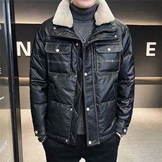 店主风羊羔毛领羽绒服男PU皮外套白鸭绒休闲上衣B317/6137/P175，男装羽绒服，电商B317