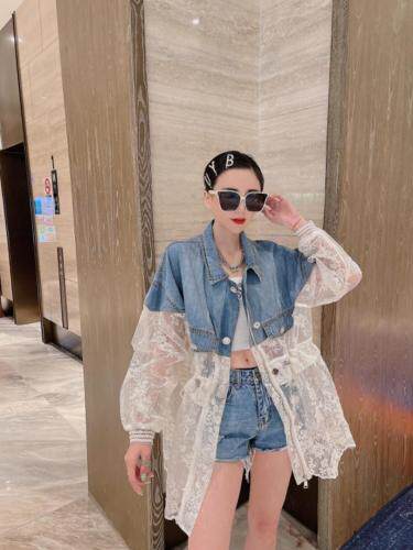 现货重工牛仔拼接蕾丝欧根纱防晒衣外套，女装，漫迪MD