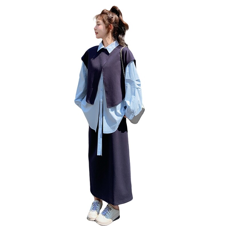 松弛感卫衣套装裙女2025春季新款韩版学院风减龄衬衫半身裙三件套,女装套装/套裙,诺蝶