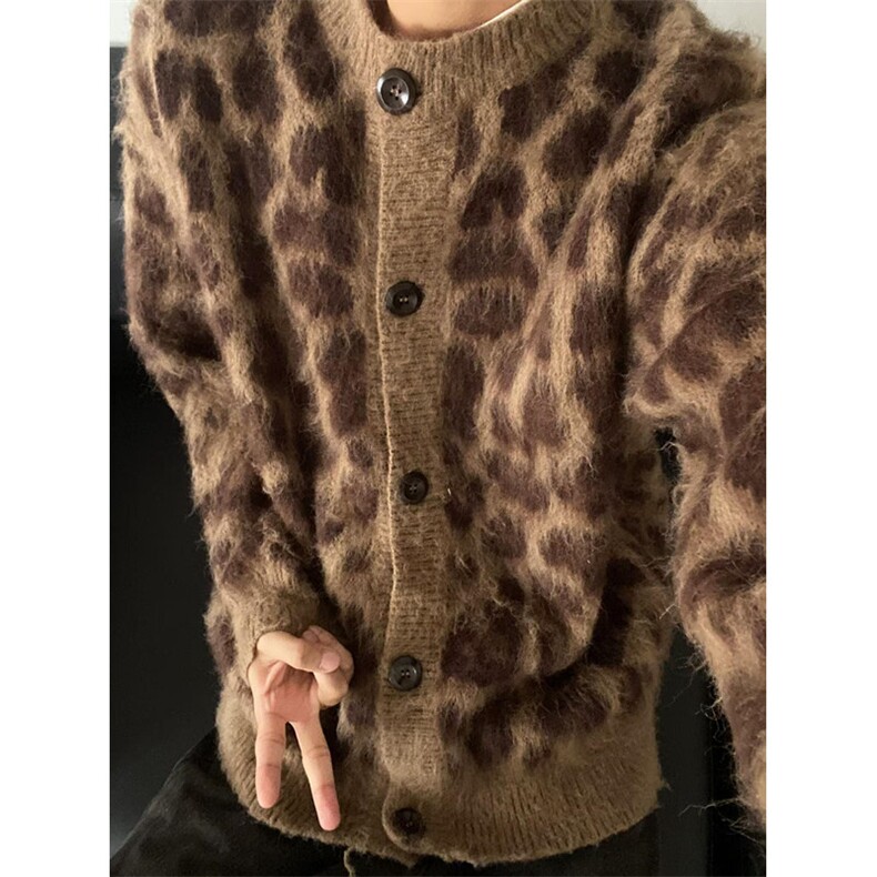 复古美式豹纹提花马海毛开衫毛衣男女秋冬慵懒针织衫外套MY347,男装针织衫/毛衣,星座1116A（原606A-3）
