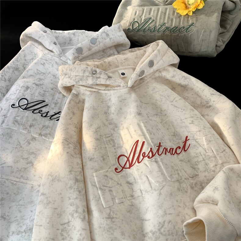 冬季加绒加厚凹凸印花卫衣上衣套头扎染815A-WR2228-P70控98，男装卫衣，星座815A