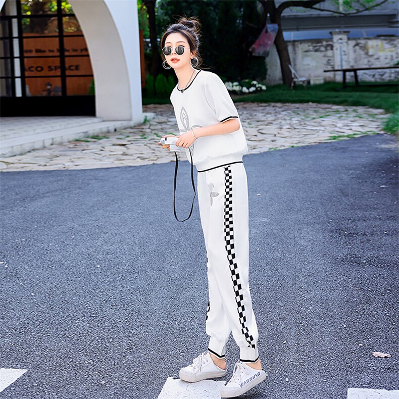 套装女夏2022年夏季新款女装时尚休闲冰丝醋酸拼接格纹欧货女装,女装套装/套裙,瑶迪依秀