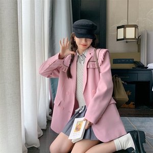 木耳边西装外套女2023春秋新款宽松洋气休闲学院风设计感小众西服图片