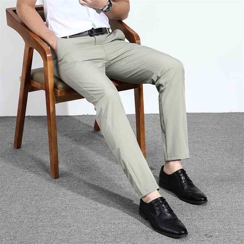直筒天丝透气裤子夏季青年修身商务直筒休闲裤长裤男西裤6018现货，男装休闲裤，星座224-1