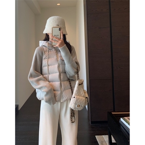 W614-P108 2025韩版针织拼接棉服女短款保暖棉衣小个子外套图片