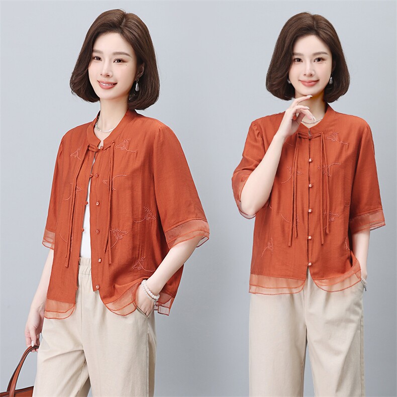 2024年夏文艺时尚优雅新中式复古刺绣开衫上衣，女装蕾丝衫/雪纺衫，依恋蒂丝