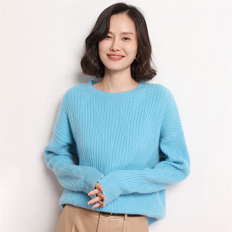 休闲/淑女时尚简约精致气质长袖圆领羊绒衫35%羊绒女,女装羊绒衫,艾米娇羊绒