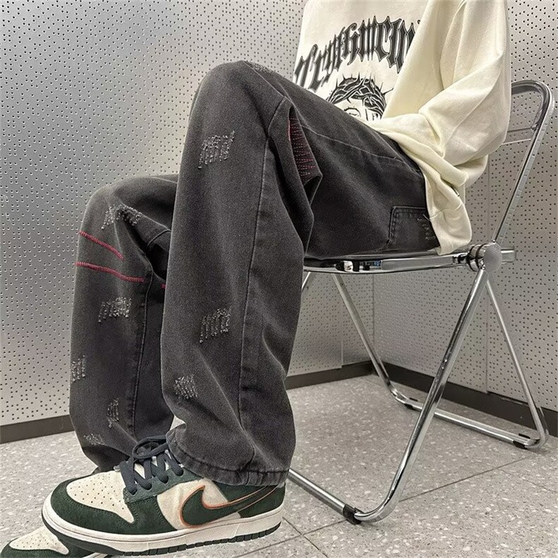 长裤潮流纽扣直脚男青春流行牛仔裤夏季潮新款水洗微弹宽松直筒,男装牛仔裤,星座218-1（原230）