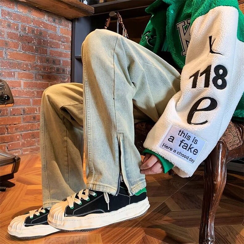 黄泥染牛仔裤男高街vibe复古做旧直筒裤秋季美式G3085P45,男装牛仔裤,星座1116-2