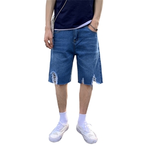 牛仔短裤男潮牌ins宽松直筒夏韩版潮流乞丐五分裤潮破洞5105图片