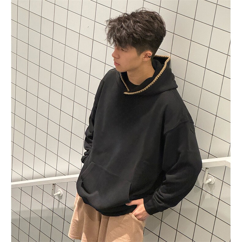 抖音得物高品质二开25秋冬美式重磅宽松纯色连帽贝壳刺绣卫衣W63,男装卫衣,电商A486-1