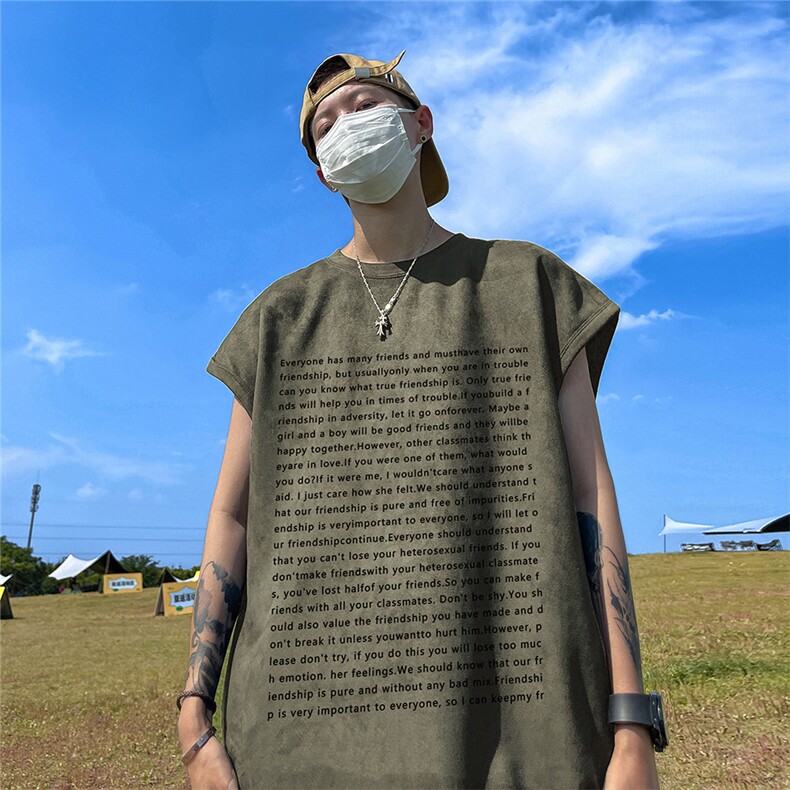直播品质 德进口直喷印花 美式麂皮绒宽松背心无袖t恤 JP104-25图片