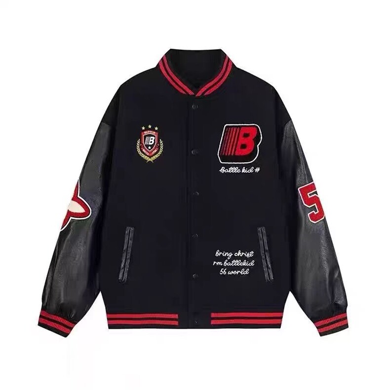 潮高街徽章刺绣pu皮拼接夹克男女青少年学生百搭潮流棒球服外套,男装夹克,星座1210-1