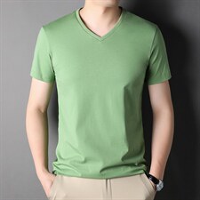 爸爸t恤短袖夏装2023新款男士中年人V领休闲百搭老年人体恤衫,男装T恤,电商B212（原钱塘6029）
